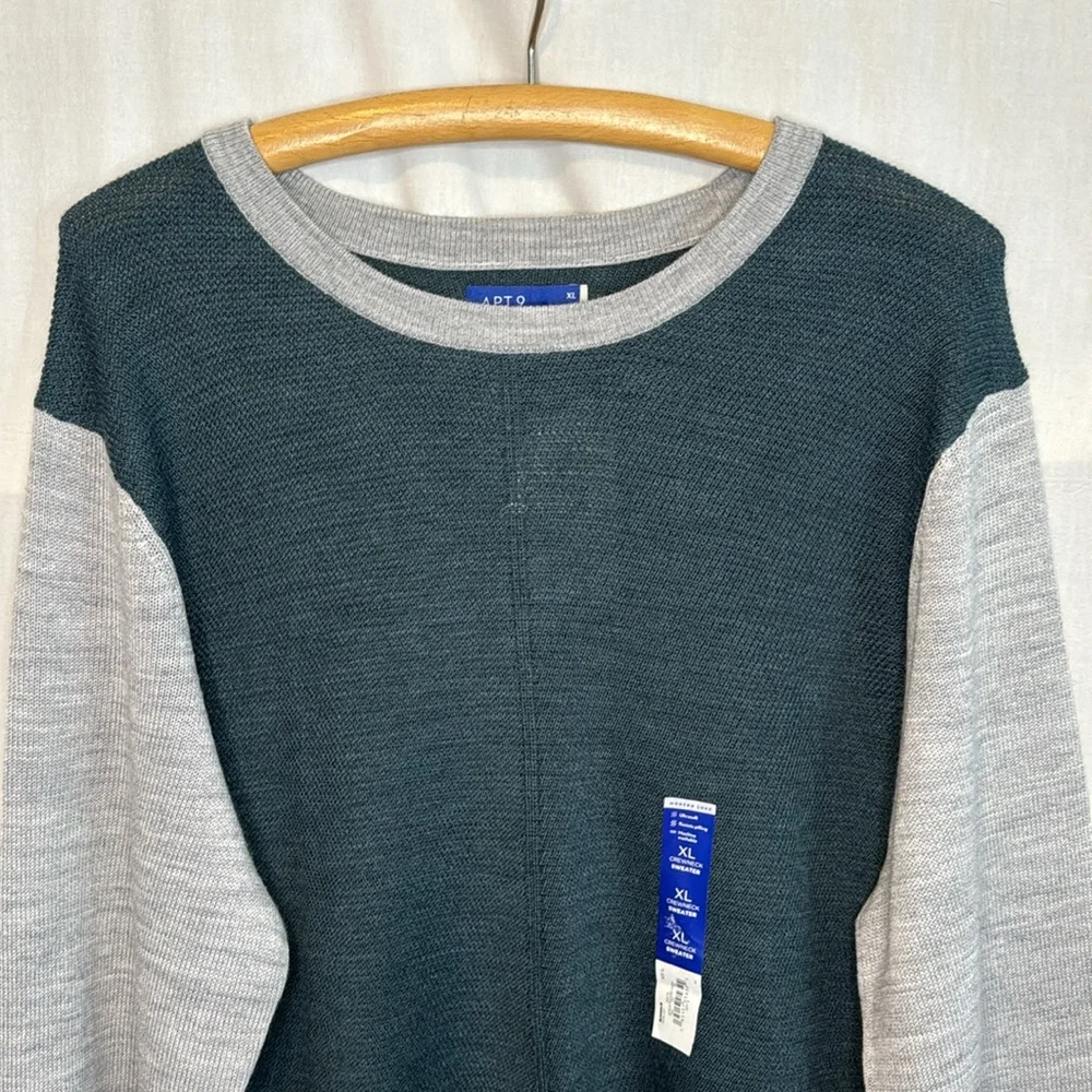 NWT Apartment 9 Men’s Green/Gray Merino Wool‎ Blend Crewneck Sweater in Size XL